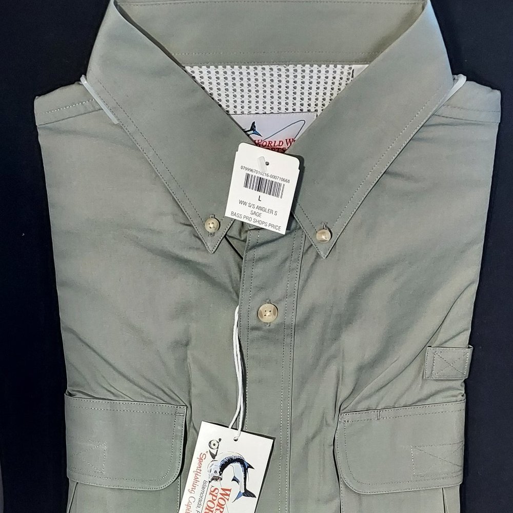 NWT Worldwide Sportsman Men's Angler Fly Fishing SS Shirt Sage L Bass Pro Shops